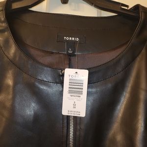 Faux Leather Collarless Crop Zip Front Jacket NWT 5x 26-28